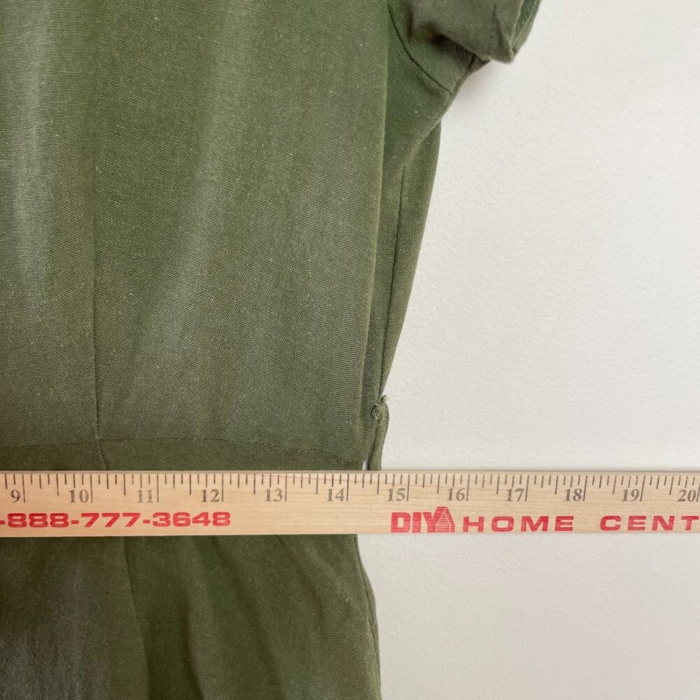 Button Front V-Neck Dress Medium Green Minimalist Earthy Cottage Woodland Forest - Picture 8 of 9